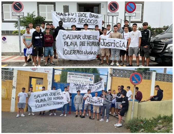 Imagen de las concentraciones de este martes a las puertas de la Federación  y del campo de fútbol de Melenara/TA.